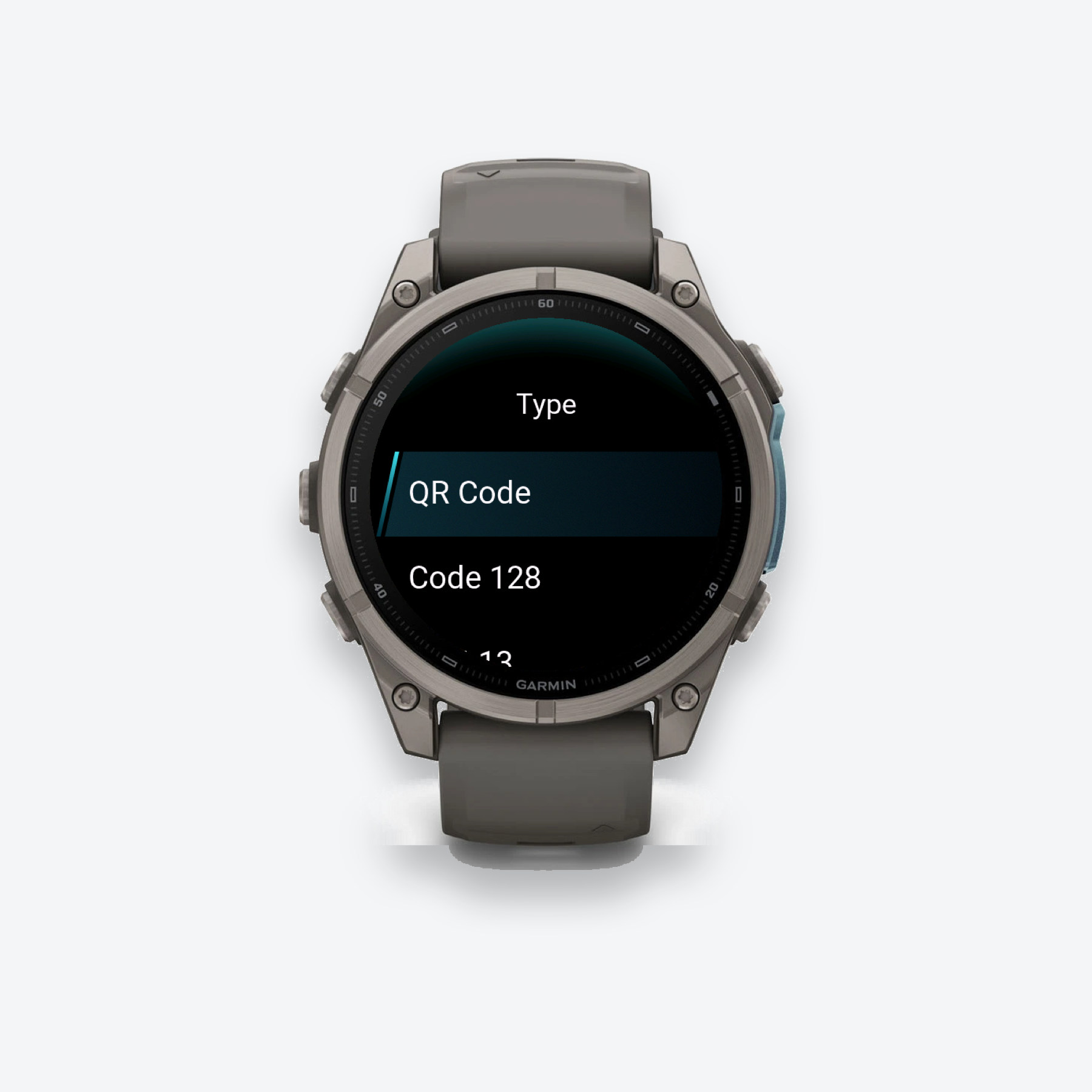 The watch menu for choosing a QR code or barcode type.