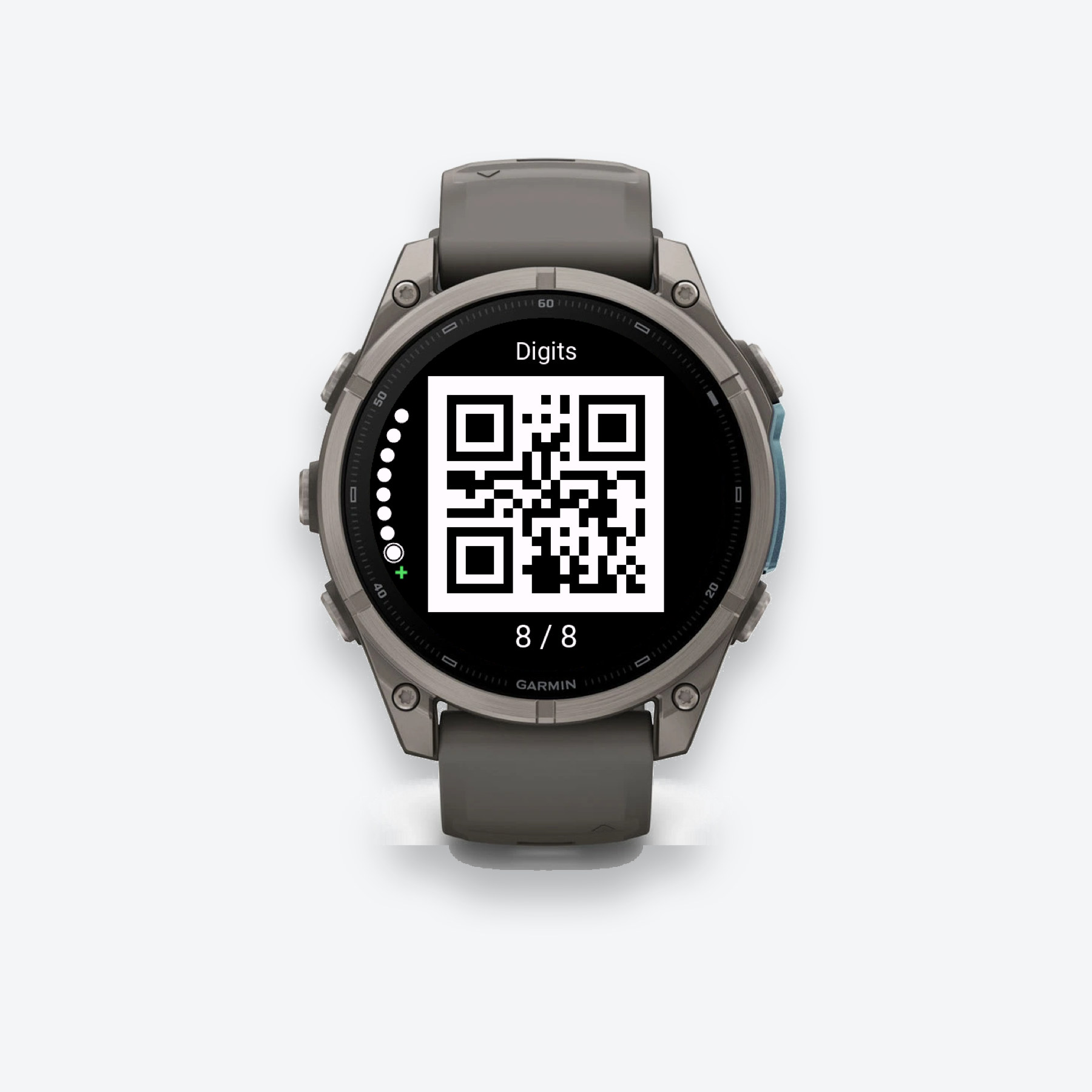 A newly saved QR card ready to display from the watch gallery.